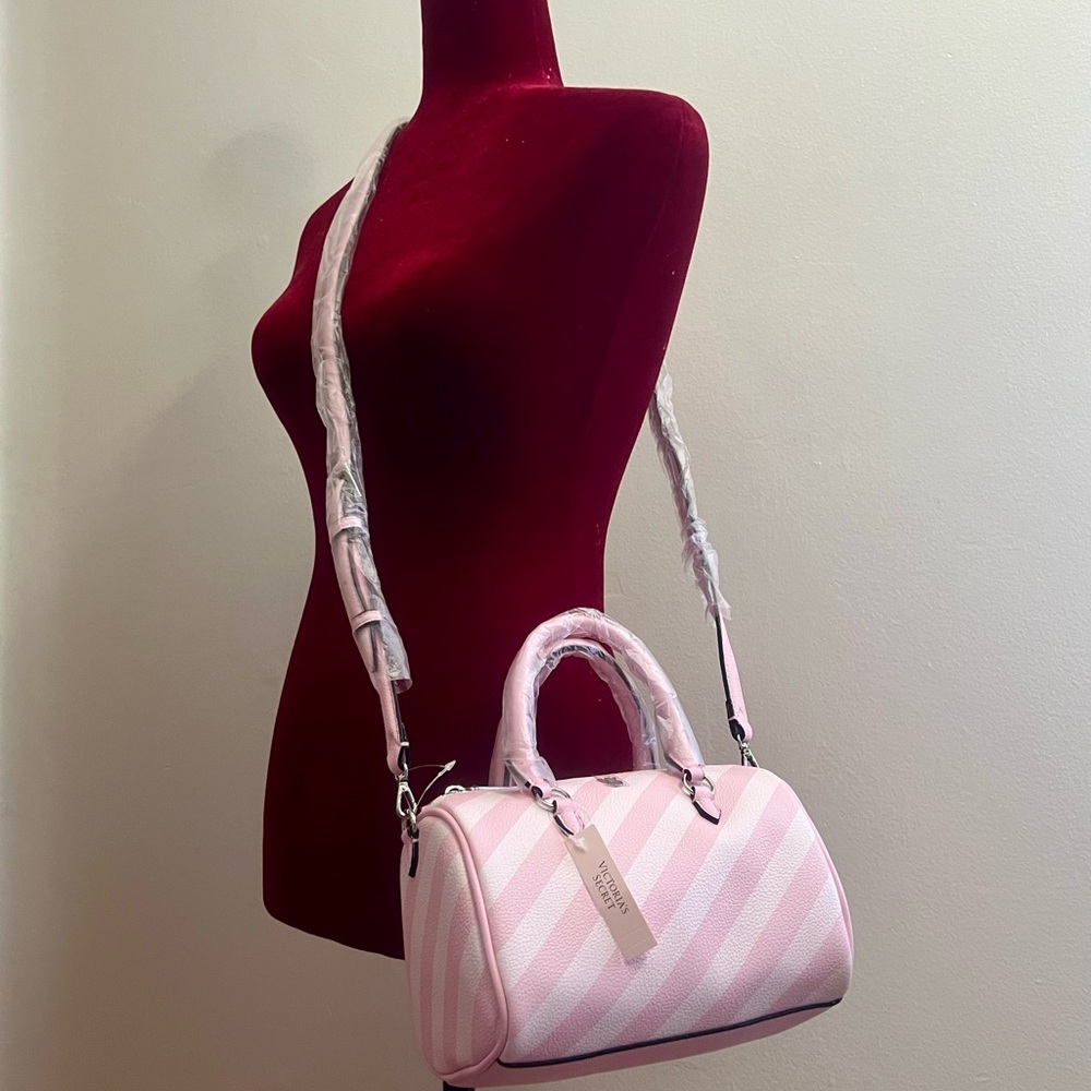 Victoria's Secret Pink and White Striped Mini Duffle Crossbody Bag NWT